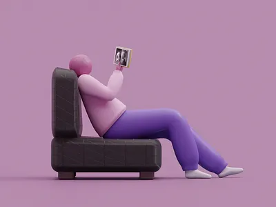 Reading 3d 3d modeling blender digital editorial illustration icon illustration purple ui violet