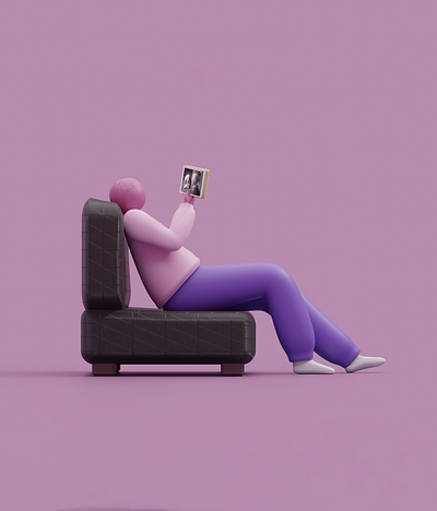Reading 3d 3d modeling blender digital editorial illustration icon illustration purple ui violet