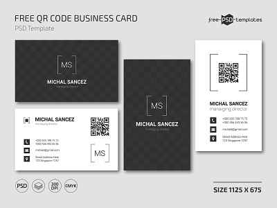 Free QR Code Business Card Template black business card cards free freebie photoshop psd qr template templates white