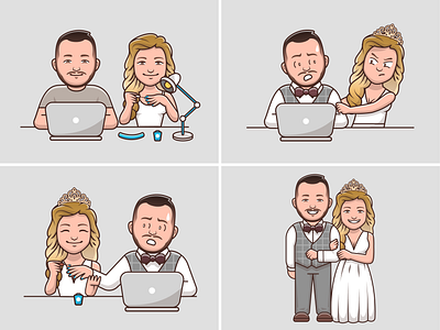 #CatalystProject Wedding Couple Character👰🏻‍♀🤵🏻🤍 bride caricature character couple cute fashion flat icon illustration laptop logo nail art people photo ideas pose relationship style wedding wedding gown wedding photos