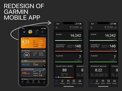 Garmin Mobile App Redesign darkmode shiftnudge