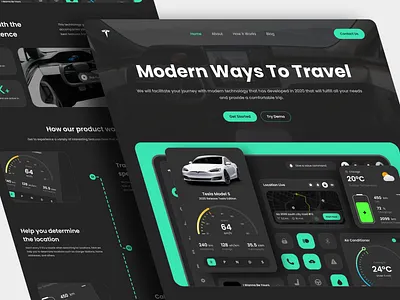 Tesla - Tesla Car Dashboard Landing Page assistant car dashboard car dashboard landing page car landing page car website electric car landing page modern tesla tesla car tesla car dashboard travel ui ui design web design website