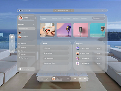 Music Apple Vision Pro: UI Design Exploration animation app design apple vision pro design music apple vision pro pro design ui ui design ux vision pro design