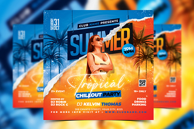 Summer tropical chillout party flyer tropical