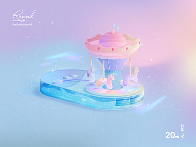 Round and round dreamy illustration isometric merrygoround