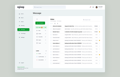 Nginap Hotel Management - Message Panel app booking clean dashboard email hotel management message minimal saas travel ui ux