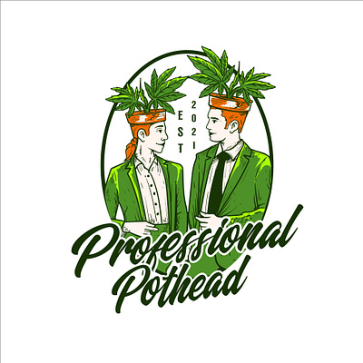 Professional Pothead cannabis character illustration logo marijuana pothead retro skull vintage weed