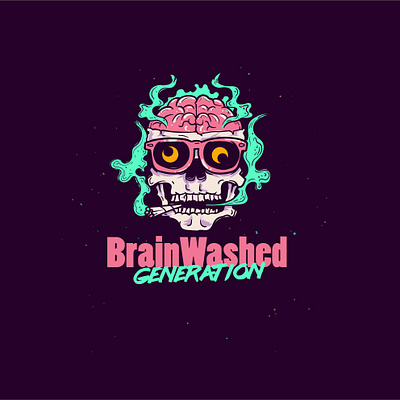BrainWashed Generation character illustration logo neon retro skull smoke vintage weed