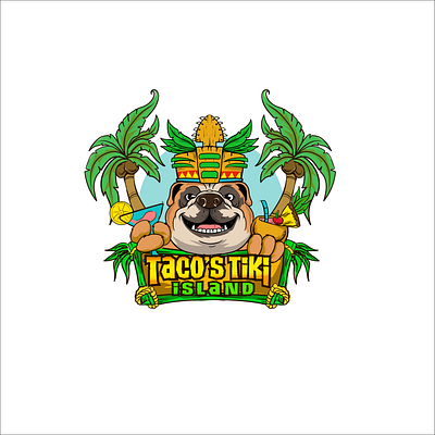 taco’s tiki island beach bulldog hawai hawaian illustration island logo taco tiki