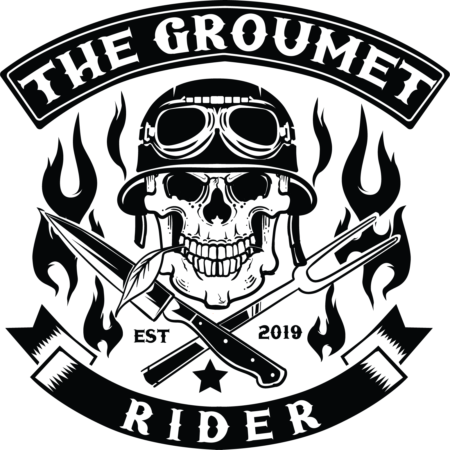 The Groumet Rider bike food harley illustration logo retro rider skull vintage
