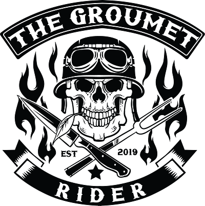 The Groumet Rider bike food harley illustration logo retro rider skull vintage