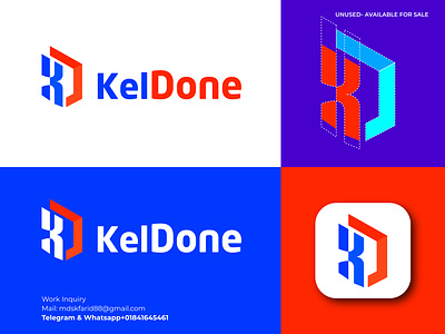 Letter K+D For KelDone Logo Concept 3d logo a b c d e f g h i j k l m n o p branding company logo graphic design icon mark minimalist logo modern logo typographic logo vector