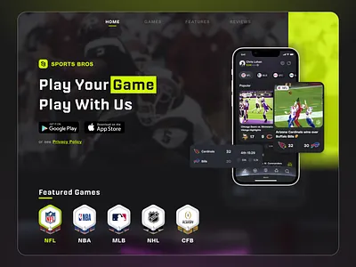 Sports Game Apps Landing Page - Sports Bros design figma indonesia landing landing page modern product design sports ui uiux ux website