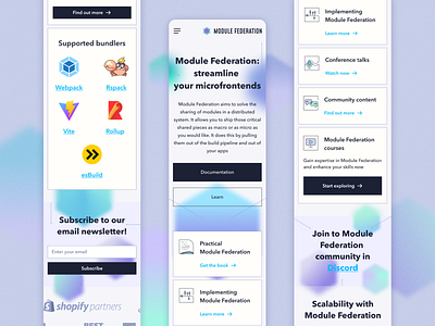 Mobile version of the Module Federation dark theme light theme mobile view module federation ui website design