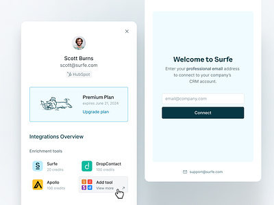 My Account — Surfe UI accountoverview change plan connectmyaccount designcomponents designsystem integrationsoverview minimaldesign myaccount mysettings planoverview productdesign prouductui responsivedashboard uicomponents uiux userinterface useronboarding welcomescreen