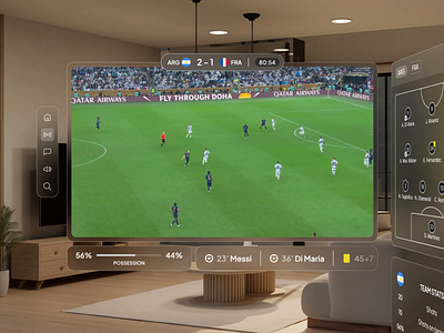 Football Live Streaming - Spatial UI Vision Pro animation clean design football illustration inspiration live streaming soccer spatial spatial ui trending ui ui animation ui design uiux ux ux design virtual reality vision pro vr