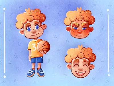 boy basketball player 2d art basketball book boy cartoon character character design child children cute digital digital art drawing emotions funny ginger happy illustration schoolboy