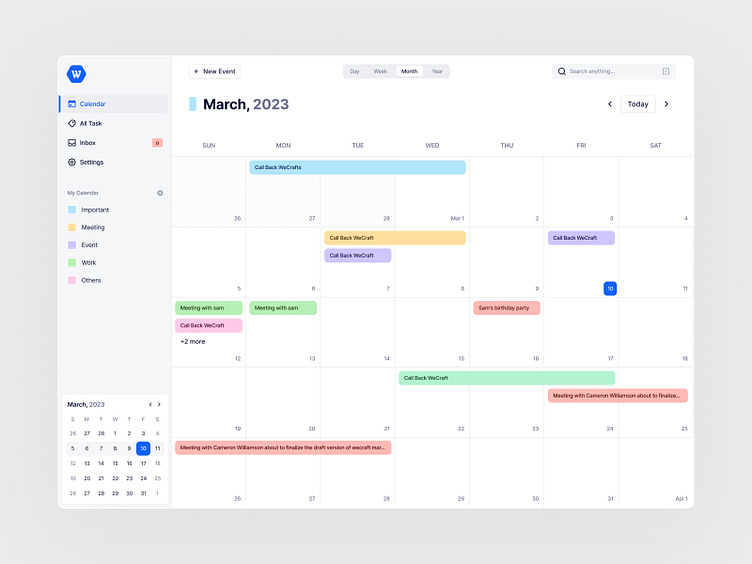 Wecraft - Monthly Calendar View by Pixie_Dust for WeCraft on Dribbble