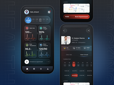 Health Care Monitoring App bard chat blood branding chat gpt design doctor appointment app doctor video consult app glassmorphism graphic design health mo heart tracking app illustration logo mobileapp open ai tecorb ui userinterface vector