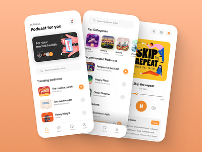 Podcast App appuiux branding design illustration jeevandesign latesttrend logo podcastconcept podcastdiscover trending typography ui uiux