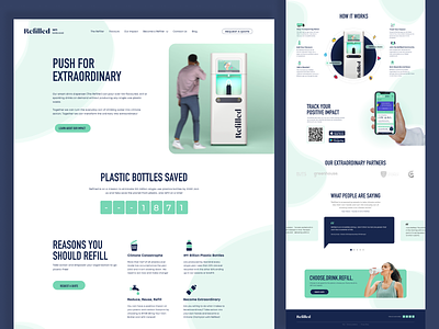 Refilled - Smart Drink Dispenser Startup branding clean and minimalistic clean website eco friendly educational content engaging visuals graphic design hero section landing page uiux web development website design