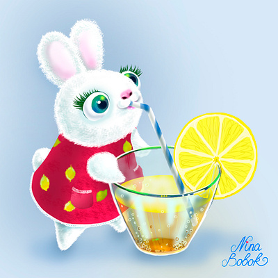 Bunny with lemonade adobephotoshop childrensbookart childrensbooks graphic design illustration logo