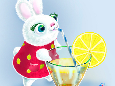 Bunny with lemonade adobephotoshop childrensbookart childrensbooks graphic design illustration logo