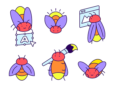 Adobe Firefly Stickers pt. I adobe ai brush bug design firefly graphic design icon illustration insect lightning bug logo paint photo screen sticker stickers typography ui ux