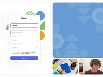 Simple sign up form education platform landing page lms system log in sign up sign up form ui component ui forms ui kit