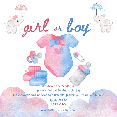 Gender Reveal Invite design graphic design illustration