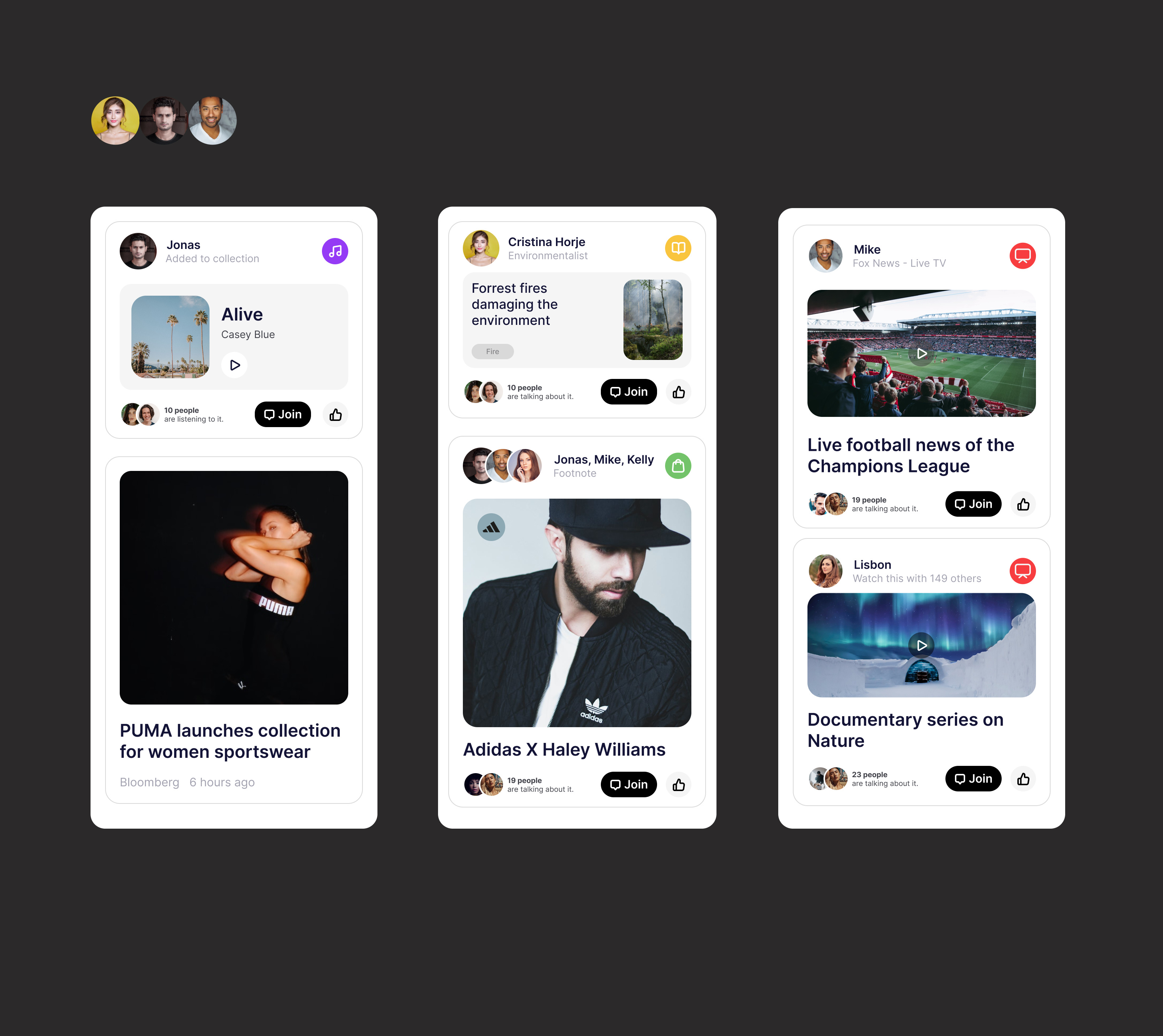 Feed Aggregator Cards Mobile UI cards mobile ui
