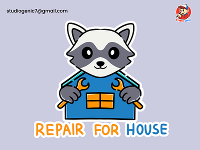 Professional cartoon logo - Racoon Repair House genicstudio racoon repair for house