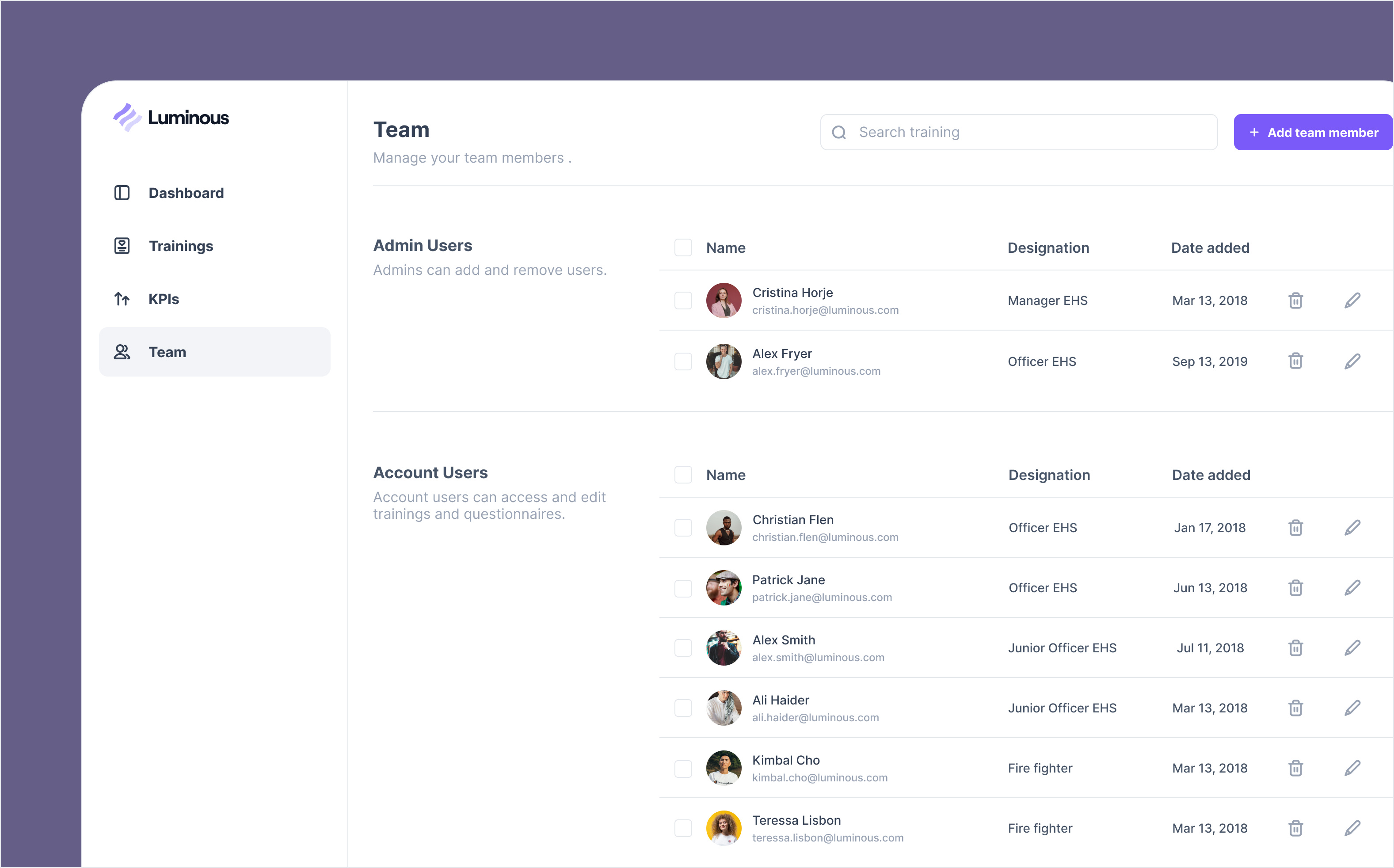 Teams Page UI team ui web
