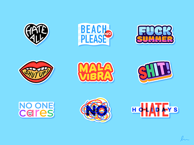 Unpopular stickers (SS edition) emotions feelings illustration miguelcm social media sticker pack stickers summer