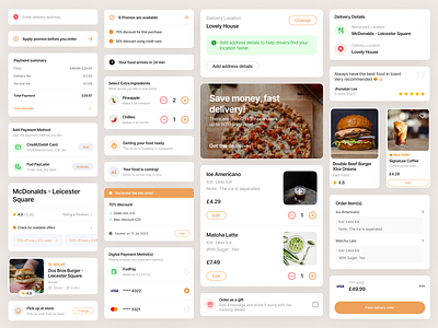 UI cards for food app android animation appdesign cards cooking app dashboard delivery design food food delivery app foodapp grocery app illustration investment ios landing page minimal restaurant app ui white