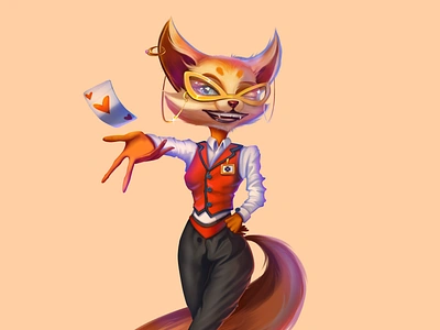 Betnomi - Casino Dealer / Fox 2D Character 2d black jack branding casino casino dealer character croupier crypto crypto casino dealer fox gambling game gaming graphic design illustration mascot online casino poker deadler roulette