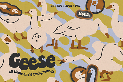 Retro goose set. Birds and sticker background birds branding element goose graphic graphic design illustration swan vector