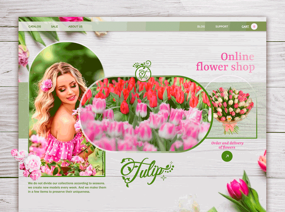 Tulip. Оnline flower shop. UI-UX design, animation, prototyping. animation branding design graphic design illustration logo prototyping ui ux vector