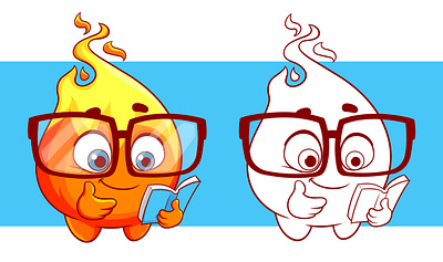 🔥 Mascot of a cute fire flame 🔥 abrang adorableflame bookworm branding colorful coloring book coloring book for kids design banner fiverr free banner illustration kidscreativity mascot character nerd playful flame sketch sketch offer vector website banner youtube banner