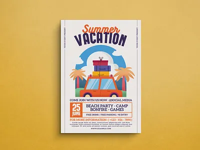 Summer Vacation Flyer Design animation branding design flat design flyer graphic design illustration logo mockup template ui