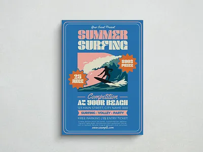 Summer Surfing Flyer Design 2d animation branding design flat design flyer graphic design illustration logo mockup template ui