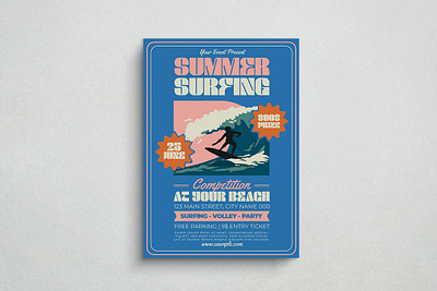 Summer Surfing Flyer Design 2d animation branding design flat design flyer graphic design illustration logo mockup template ui