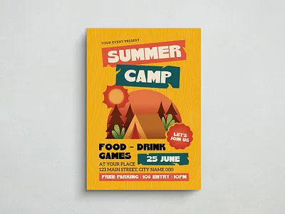 Summer Camp Flyer Design 2d animation branding design flat design flyer graphic design illustration logo mockup template ui