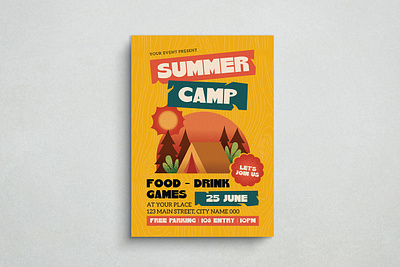 Summer Camp Flyer Design 2d animation branding design flat design flyer graphic design illustration logo mockup template ui