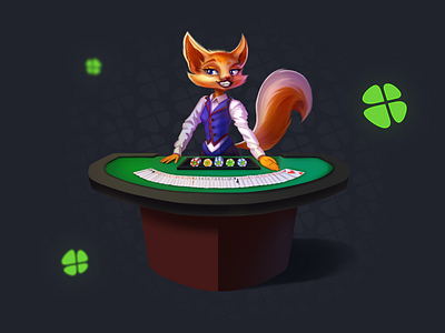 Betnomi - Casino Dealer / Fox 2D Illustration 2d black jack black jack table card game casino casino game casino table character croupier crypto casino deadler fox gambling game gaming illustration mascot online casino poker chips poker table