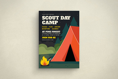 Scout Day Camp Flyer Design 2d animation branding camp design flat design flyer graphic design illustration logo mockup template ui