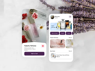 Perfume app appdesign creativedesign creativeui design graphic design illustration mobileappui mobiledesign moderndesign novuslogics trendy ui useriinterface userinter