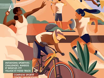 Poster Les Olympiades Paris-Saclay bycle colorful design girl illustration paris rugby sport sporting tennis vector