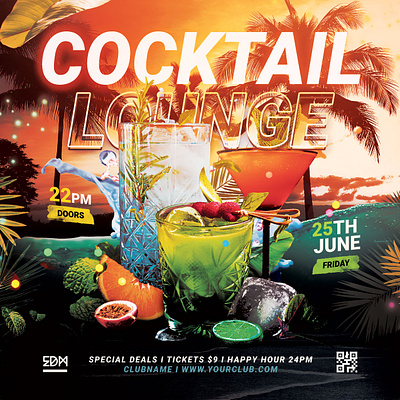 Cocktail Lounge Flyer beach cocktail cocktails creative exotic exotically flyer lounge palm palms photoshop poster psd summer tropical