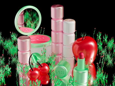 Beauty Garden 3d 3d beauty 3dart 3dartist 3dillustration apple beauty beautyshot blush c4d cherry flower illustration lipstick render retro still life